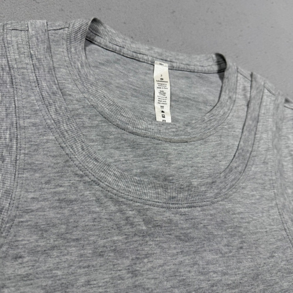 Lululemon Heathered Grey Pima Cotton Layered Cropped Short Sleeve T-Shirt Size 2